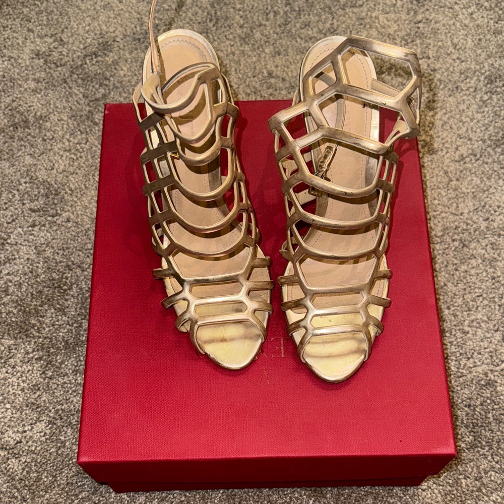Schutz Gold Strappy Cage Heels
